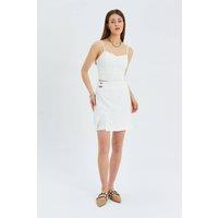 MixRay Women's Belted High-Waist Wrap Front Shorts with Slit Detail in Ivory | Size: Medium