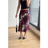 MixRay Women's Leopard Midi Skirt in Burgundy | Size: Small