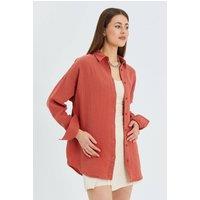 MixRay Women's Oversized Muslin Basic Shirt in Dark Red | Size: Large