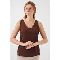 Big Dart Women's V-Neck Pull-On Blouse in Walnut | Size: Small