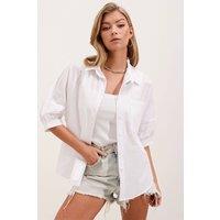 Big Dart Women's Loose Fit Poplin Shirt with Pocket in White | Size: XL