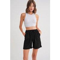 MixRay Women's High Waist Cotton Drawstring Mini Shorts in Black | Size: Large