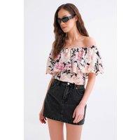 MixRay Women's Floral Print Off-Shoulder Blouse in Pale Pink | Size: Small