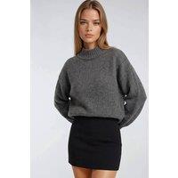 MixRay Women's Relaxed Fit Crew Neck Thick Knit Sweater in Dark Grey