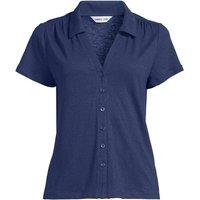 Lands' End Women's Linen Blend Button Front Polo in Navy | Size: 10-12