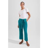 Hobbs London Women's Jacqui Linen Tie Belt Cropped Trousers in Turquoise | Size: 10