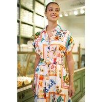 Yumi Women's Ivory Tropical Postcard Print Relaxed Midi Shirt Dress | Size: 22