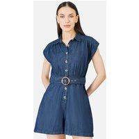 Yumi Women's Blue Chambray Cotton Playsuit in Indigo | Size: 16