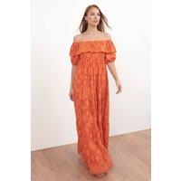 Anaya with Love Women's Floral Burnout Bardot Tiered Maxi Dress in Orange | Size: 10