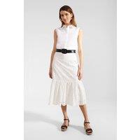Hobbs London Women's Jemma Cotton Tiered Hem Midi Skirt in White | Size: 12