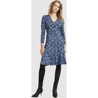 Hobbs London Women's Demi Long Sleeve V-Neck Jersey Dress in Teal | Size: 16