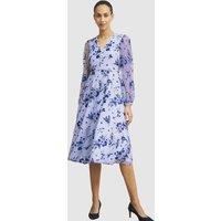 Hobbs London Women's Ella Long Sleeve Embroidered Midi Dress in Mid Navy | Size: 8