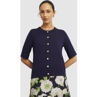 Hobbs London Women's Leanne Short Sleeve Knit Cardigan in Dark Navy | Size: Small