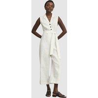 Hobbs London Women's Destiny Linen Pinstripe Cropped Jumpsuit in Natural White | Size: 18