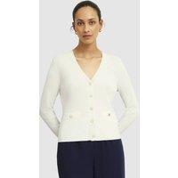 Hobbs London Women's Aubrey Ribbed V-Neck Cardigan in Warm White | Size: Small