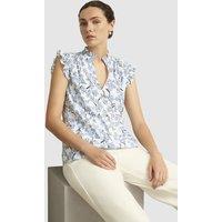 Hobbs London Women's Jules Ruffled Mandarin Collar Blouse in Baby Blue | Size: 20