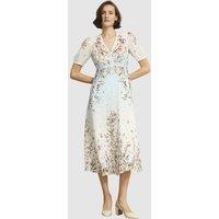 Hobbs London Women's Belmond Floral Print Midi Silk Dress in Warm White | Size: 8