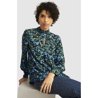 Hobbs London Women's Dovestone Floral Keyhole Neck Blouse in Dark Green | Size: 10