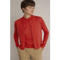 Hobbs London Women's Priya Long Sleeve Crew Neck Cardigan in Scarlet | Size: Large