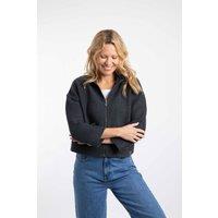 Weird Fish Women's Emily Full Zip Cropped Macaroni Sweatshirt Jacket in Navy | Size: 18