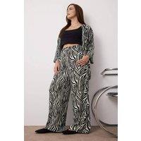 WOVCOR Women's Zebra Print Relaxed Fit Open Front Top & Wide Leg Trouser Co-ord Set | Size: 5XL