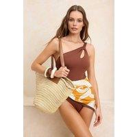 WOVCOR Women's One Shoulder Cut Out Detail Swimsuit in Brown | Size: 8