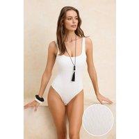 WOVCOR Women's Textured Square Neck High Leg Swimsuit in White | Size: 12