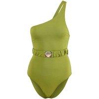 WOVCOR Women's One Shoulder Belted Detail High Leg Swimsuit in Green | Size: 8
