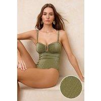 WOVCOR Women's Metal Detail Textured Bandeau Style Swimsuit in Khaki | Size: 6