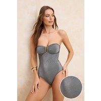 WOVCOR Women's Metal Detail Textured Bandeau Style Swimsuit in Grey | Size: 8