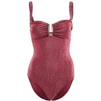 WOVCOR Women's Metal Detail Textured Bandeau Style Swimsuit in Burgundy | Size: 10