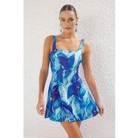 WOVCOR Women's Square Neck Mini Swimsuit Dress with Flared Skirt Detail | Size: 6