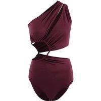WOVCOR Women's One Shoulder Cut Out Detail Swimsuit in Plum | Size: 6