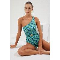 WOVCOR Women's One Shoulder Floral Print Belted Detail Swimsuit | Size: 10