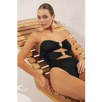 WOVCOR Women's Bandeau Cut Out Detail Swimsuit with Hardware Accent in Black | Size: 10