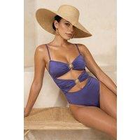 WOVCOR Women's Bandeau Cut Out Detail Swimsuit with Hardware Accent in Blue | Size: 6