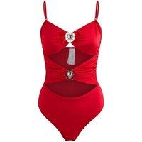 WOVCOR Women's Bandeau Cut Out Detail Swimsuit with Hardware Accent in Red | Size: 10