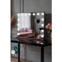 Fascinate Women's Industrial Hollywood Mirror - 58x48cm Black, Bluetooth & Speaker Phone, 15 LED in Black | Size: 58x48 cm