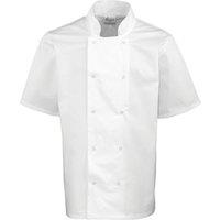 Premier Men's Studded Front Short Sleeve Chefs Jacket Pack of 2 in White | Size: Medium