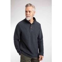 Weird Fish Men's Sandon Button Neck Macaroni Sweatshirt in Navy | Size: Medium