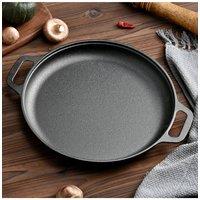 Living and Home 35/33/30/27.5cm Pre-Seasoned Round 2-Handle Cast Iron Grill Pan Frying Pan Cookware in Black | Size: Small