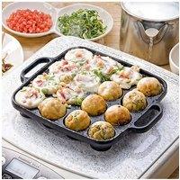 Living and Home 16-Hole Square Cast Iron Takoyaki Pan with Handles Skillet Frying Pan Cookware in Black
