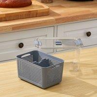 Living and Home 2 Layer 1.7L Fridge Drain Storage Basket 2-Grid Box Food Fruit Vegetable Container with Lid, Detachable Divider in Grey