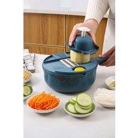 Living and Home 9-in-1 Kitchen Multifunctional Vegetable Food Slicer Chopper Cutter 6 Blades Grater with Drain Basket, Handguard in Dark Blue