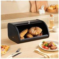 Living and Home Metal Roll Top Bread Container Box Storage Bin for Kitchen Countertop in Black