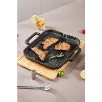 Living and Home Cast Iron Griddle Pan Grill Frying Cookware with Pour Spout, Handles 30cm in Black