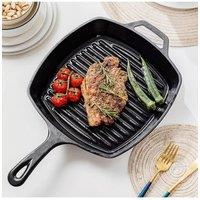 Living and Home Rectangular Cast Iron Grill Pan 27cm Griddle Pan Frying Cookware in Black