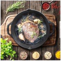 Living and Home 38/33cm Round Cast Iron Pan Skillet with Handles Frying Pan Cookware in Black | Size: Medium