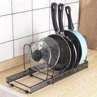 Living and Home Pot Rack Pan Organiser Rack 7 Tiers Adjustable Pan Lid Holder Cookware in Black