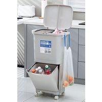 Living and Home 38L Rubbish Bin 3-Compartment Recycling Dustbin Three-Compartment Kitchen Trash Can with Wheels in White